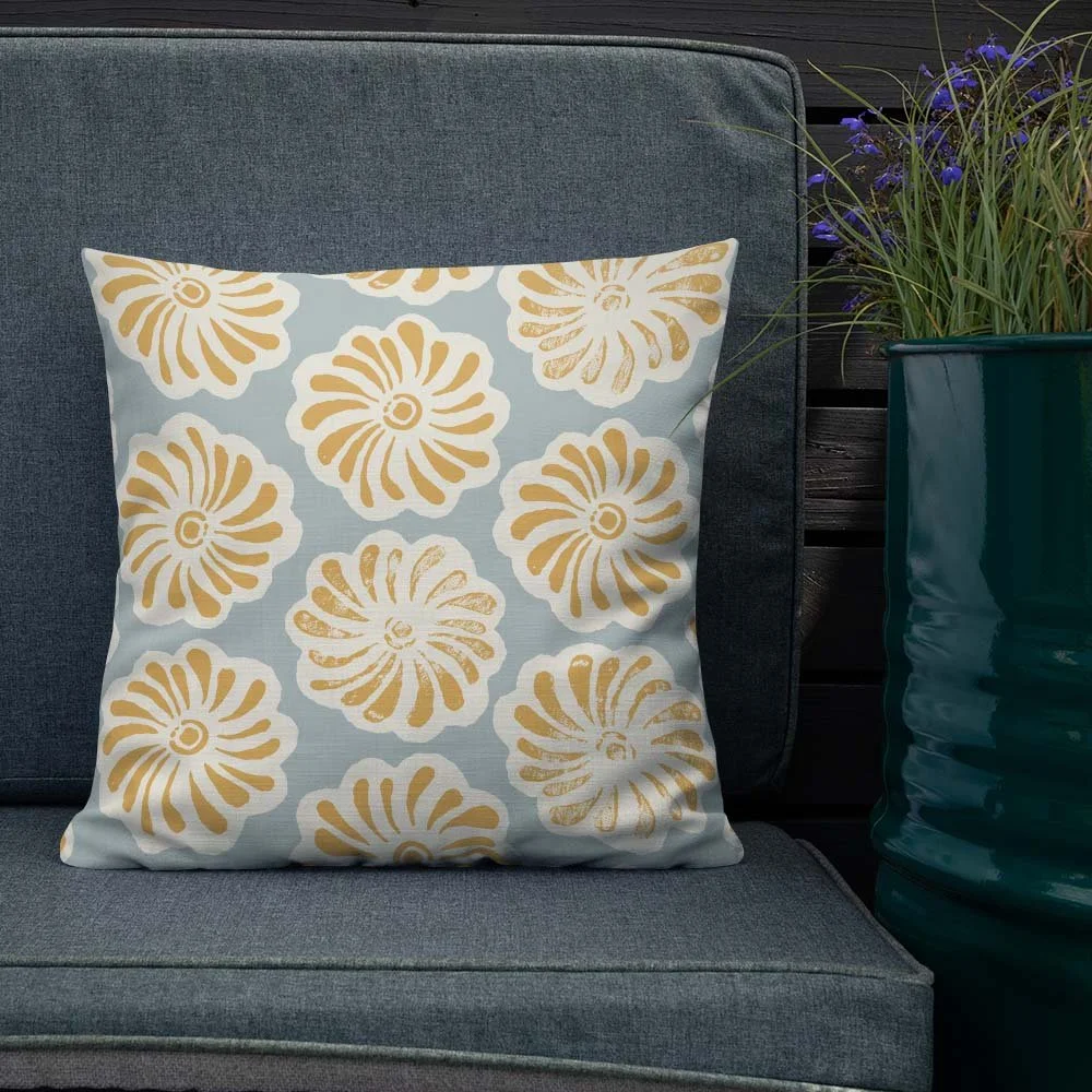 KD Spain — Tango Woodblock Style Floral Throw Pillow